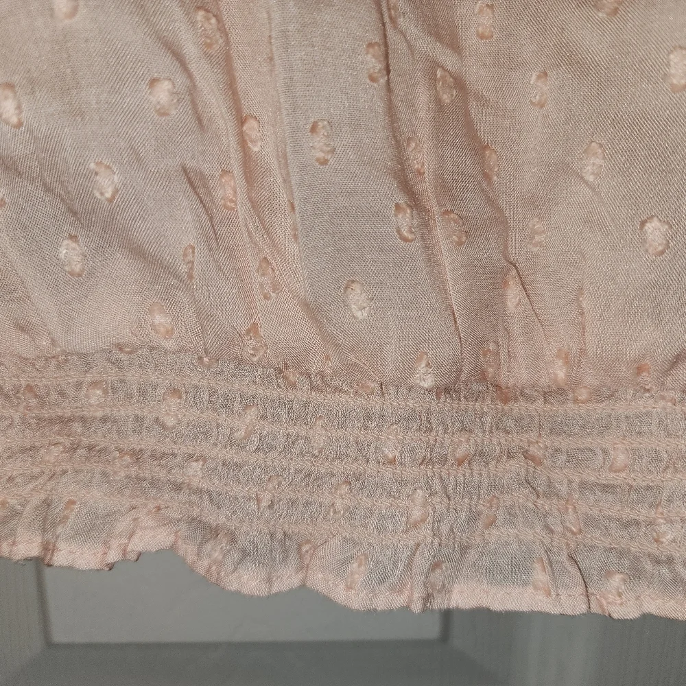 NWT American Eagle Pink Dobby Dot Wrap Blouse - Smocked Waist - XS